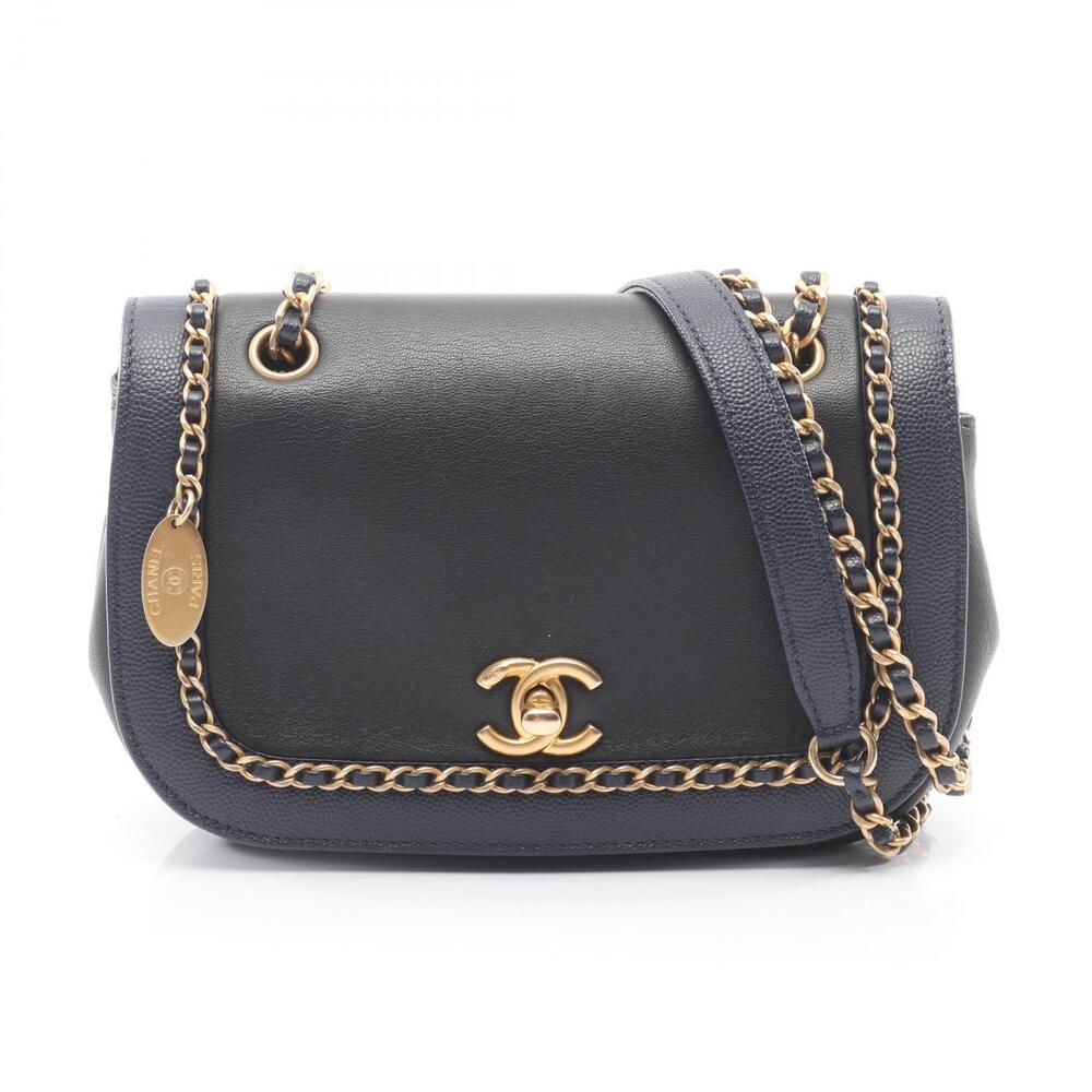 Chanel Chain round Flap Bag Shoulder Lambskin Sheepskin Caviar Skin Grained